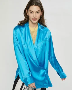 Nina ricci Chemises|Chemise ouverte en Satin Wrap bleue
