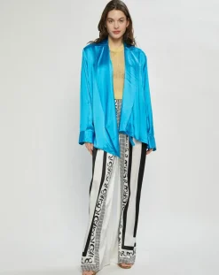 Nina ricci Chemises|Chemise ouverte en Satin Wrap bleue