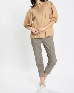 Marc O'Polo Chemises|Chemise paperbag pinces manches 3/4 beige