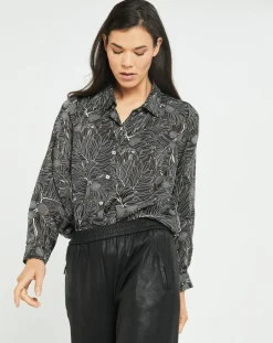 Lauren Vidal Chemises|Chemise satinée Ciara feuilles noire