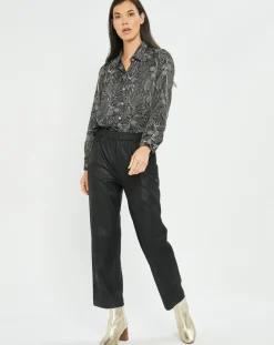 Lauren Vidal Chemises|Chemise satinée Ciara feuilles noire