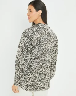 Lauren Vidal Chemises|Chemise satinée Vogue imprimée noir/écru