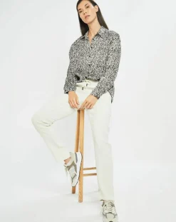 Lauren Vidal Chemises|Chemise satinée Vogue imprimée noir/écru