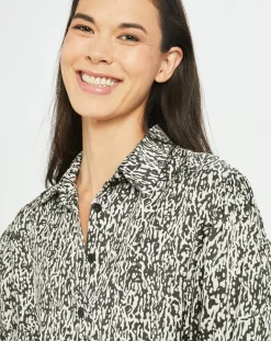 Lauren Vidal Chemises|Chemise satinée Vogue imprimée noir/écru