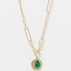 Moonstone Colliers|Collier Rachelle Onyx Vert en laiton doré