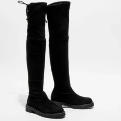 Stuart Weitzman Bottes|Cuissardes en Velours de Cuir Lowland Lift noires
