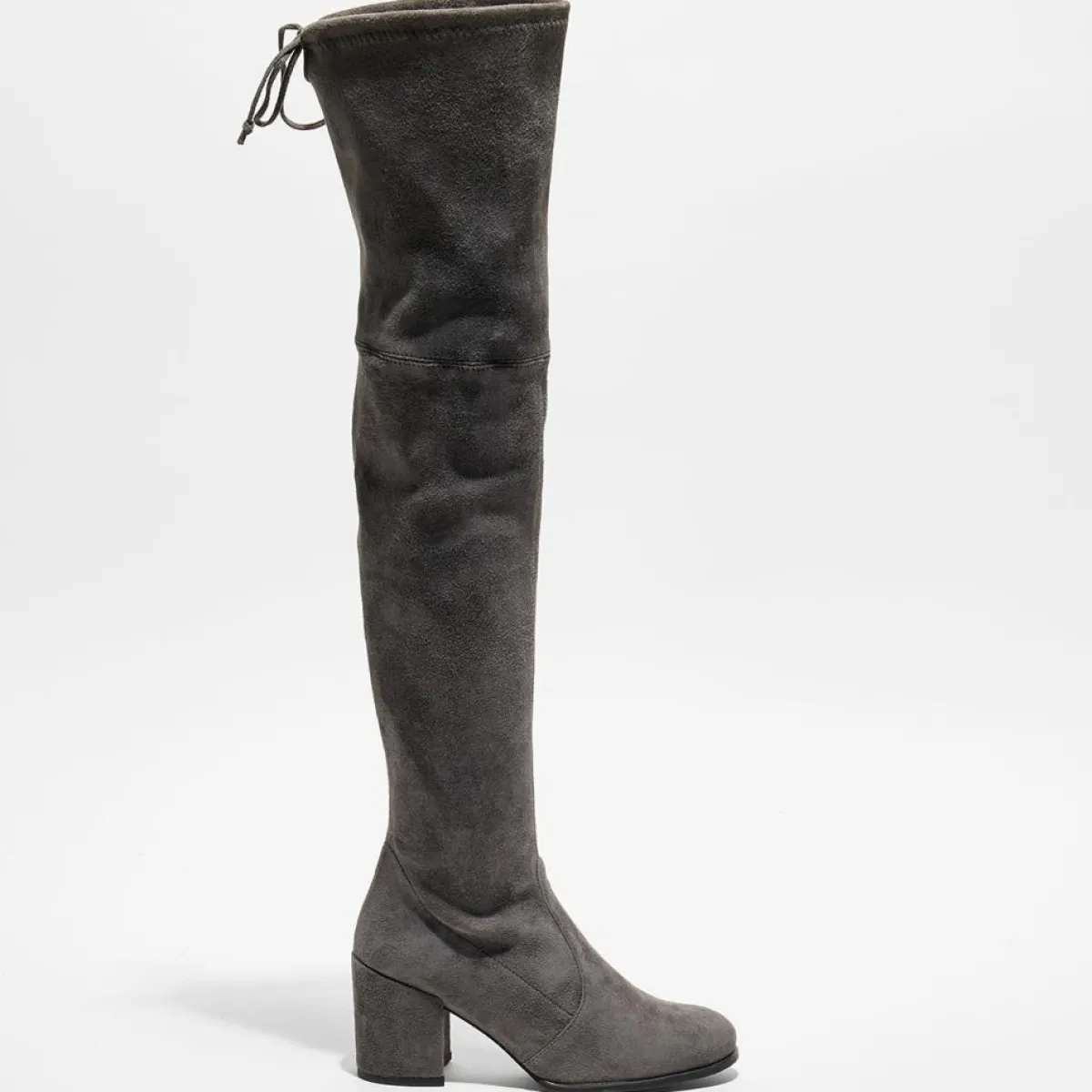 Stuart Weitzman Bottes|Cuissardes en Velours de Cuir Tieland grises - Talon 7.5 cm