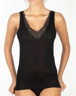 Mare Tops Et Blouses|Débardeur Dora en Coton avec dentelle noir