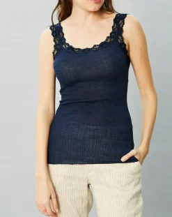 Mare Lingerie, Nuit|Débardeur en Laine & Soie bleu