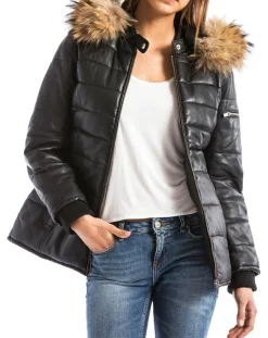 Blue Wellford Manteaux|Doudoune en Cuir Adige noire