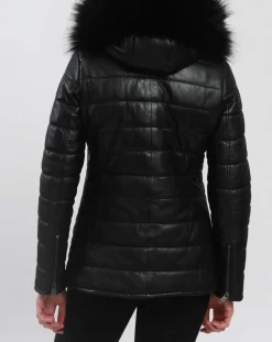 Blue Wellford Manteaux|Doudoune en Cuir Bleny noire