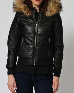 Chyston Vestes, Blousons|Doudoune en Cuir Chelia noire