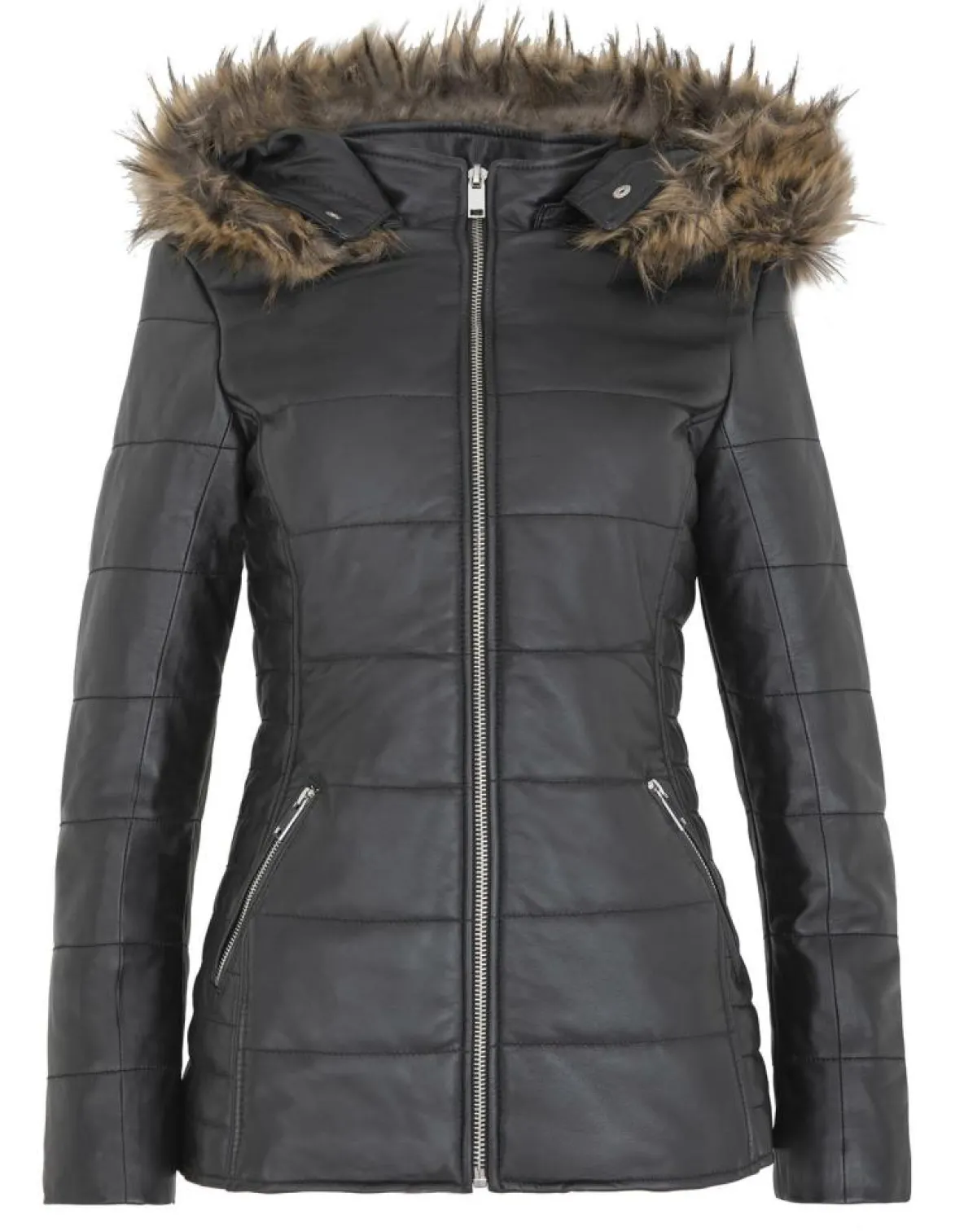 Chyston Manteaux|Doudoune en Cuir d'Agneau Clarence noire