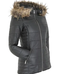 Chyston Manteaux|Doudoune en Cuir d'Agneau Clarence noire