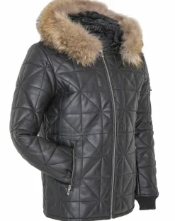 Chyston Manteaux|Doudoune en Cuir Kinabalu noire