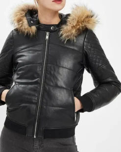 Chyston Manteaux|Doudoune en Cuir Kory noire