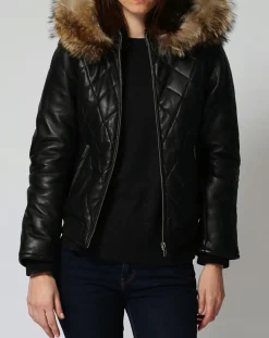 Chyston Vestes, Blousons|Doudoune en Cuir Nimba noire