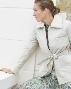 Caroll Manteaux|Doudoune Vancouver col fausse fourrure beige