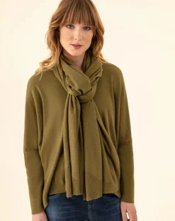 Indies Echarpes, Foulards|Echarpe en Laine mélangée Maya olive - 224x53 cm