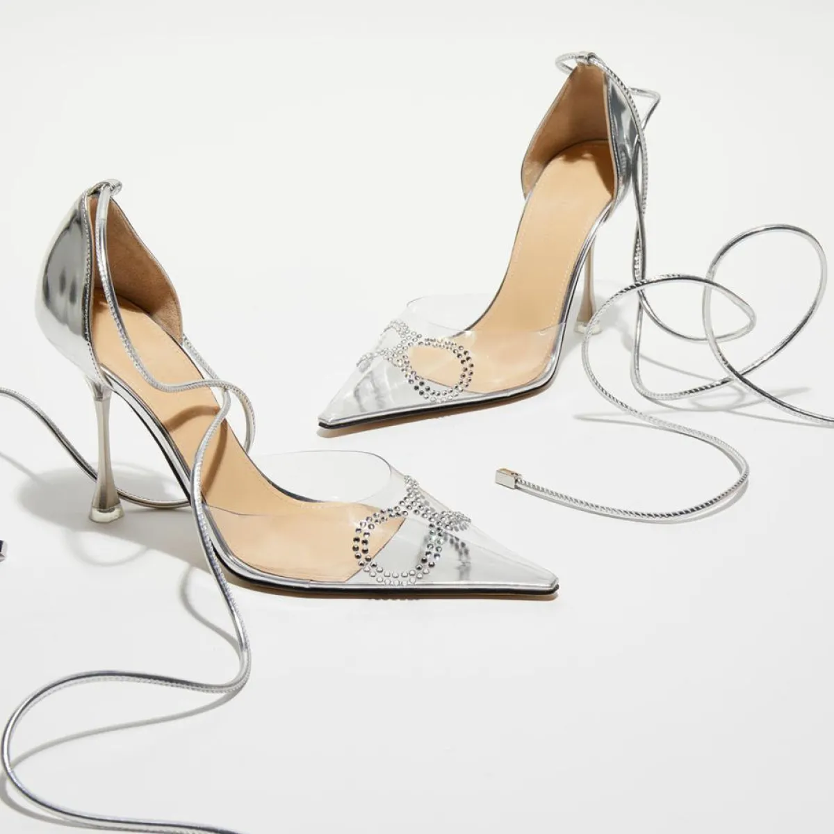 Mach & Mach Escarpins|Escarpins à Strass Lizzy argentés - Talon 9,5 cm