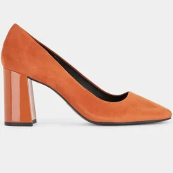 Galeries Lafayette Escarpins|Escarpins en Cuir bi-matière orange brique - Talon 8,5 cm