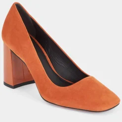 Galeries Lafayette Escarpins|Escarpins en Cuir bi-matière orange brique - Talon 8,5 cm