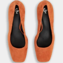 Galeries Lafayette Escarpins|Escarpins en Cuir bi-matière orange brique - Talon 8,5 cm