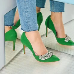Cosmoparis Escarpins|Escarpins en Velours de Cuir Adia verts - Talon 8 cm