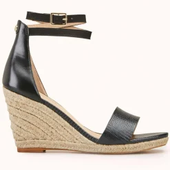 Cosmoparis Sandales À Talons|Espadrilles compensées en Cuir Zemi noires - Talon 9 cm