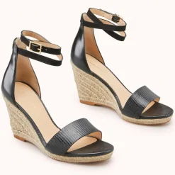 Cosmoparis Sandales À Talons|Espadrilles compensées en Cuir Zemi noires - Talon 9 cm