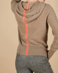 Cashmere Tribu Gilets Et Cardigans|Gilet à capuche 100% Cachemire Blanche châtaigne/corail fluo