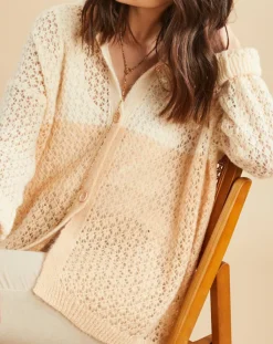 Lauren Vidal Gilets Et Cardigans|Gilet ajouré en Mohair mélangé Milane abricot/écru