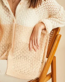 Lauren Vidal Gilets Et Cardigans|Gilet ajouré en Mohair mélangé Milane abricot/écru