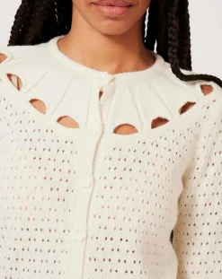 Manoush Gilets Et Cardigans|Gilet ajouré Pointelle écru