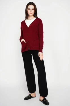 C&Jo Gilets Et Cardigans|Gilet col v boutonné bordeaux