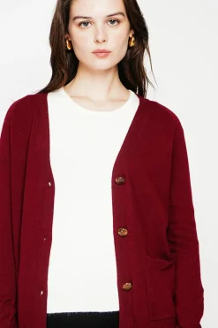 C&Jo Gilets Et Cardigans|Gilet col v boutonné bordeaux