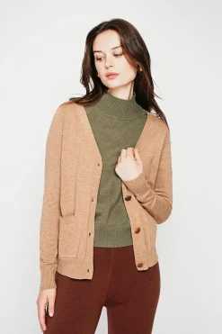 C&Jo Gilets Et Cardigans|Gilet col v boutonné camel