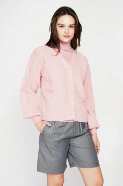 C&Jo Gilets Et Cardigans|Gilet col v rose poudré