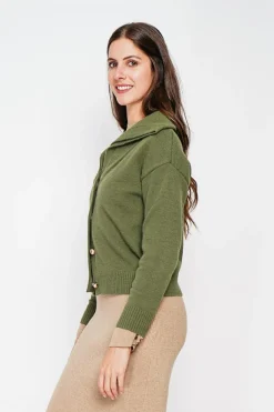 C&Jo Gilets Et Cardigans|Gilet double col kaki