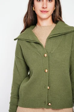 C&Jo Gilets Et Cardigans|Gilet double col kaki