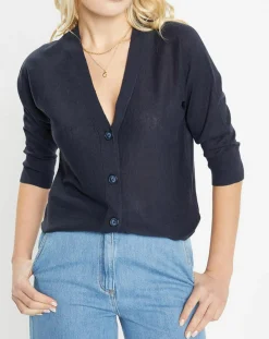 Jodhpur Gilets Et Cardigans|Gilet droit en Lin & Coton Mimosa bleu marine