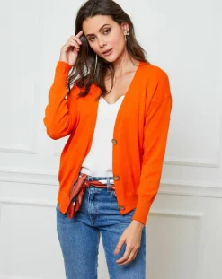 Fleur de cachemire Gilets Et Cardigans|Gilet en Cachemire mélangé Laura orange