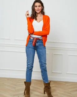 Fleur de cachemire Gilets Et Cardigans|Gilet en Cachemire mélangé Laura orange