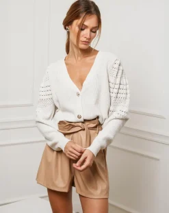 Fleur de cachemire Gilets Et Cardigans|Gilet en Cachemire mélangé Liv ecru