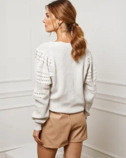 Fleur de cachemire Gilets Et Cardigans|Gilet en Cachemire mélangé Liv ecru