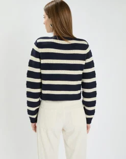 Zapa Gilets Et Cardigans|Gilet en Coton & Laine Glada rayures nocturne/écru