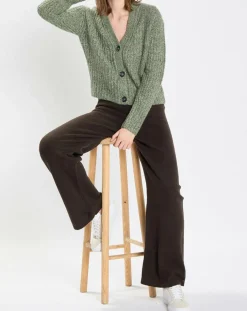 Marc O'Polo Gilets Et Cardigans|Gilet en Coton, Laine & Alpaga mélangés grosse maille chiné vert foncé