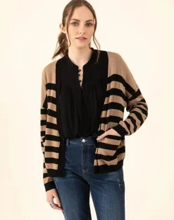 Indies Gilets Et Cardigans|Gilet en Laine mélangée Lena rayure camel