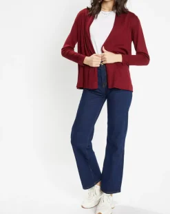 Galeries Lafayette Gilets Et Cardigans|Gilet en Maille fine col châle bordeaux