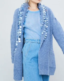 Manoush Gilets Et Cardigans|Gilet en Mohair & Laine mélangés Ceinture Pampille bleu